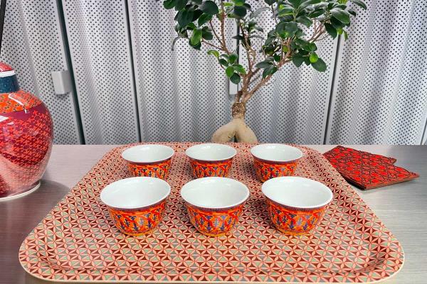 Porcelain Coffee Cups Set with tray oriental