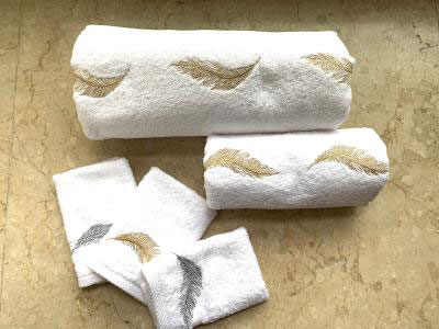 Gold Feather Set Of 5 Towels | Wedding Anniversary Present