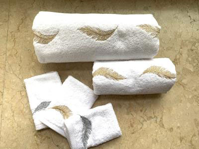 Gold Feather Set Of 5 Towels | Wedding Anniversary Present