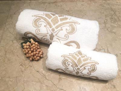 Gold Arabesque Set Of 2 Towels | Wedding Anniversary Present