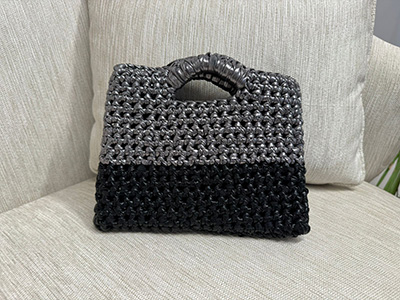 Grey Black Metallic Yarn Bag