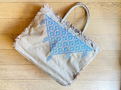 Blue Embroidered Shopping Bag