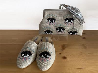 Grey Eye Pouch & Babouche Set