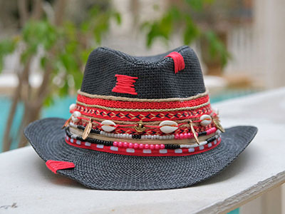 Black Bead Embellished Straw Hat|Women Accessories