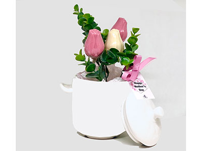 White Mug Vase With 3 Chocolate Tulips